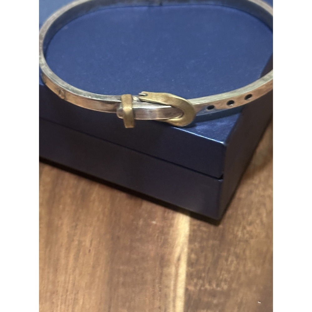 VINTAGE MEXICAN STERLING & BRASS BELT BUCKLE BANGLE BRACELET - Picture 2 of 6